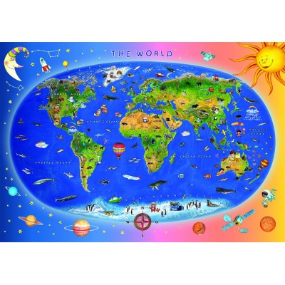 Puzzle Carte du Monde pour Enfants (en anglais) Dino-47213 300 pièces  Puzzles - Cartes et Mappemondes pour Enfants