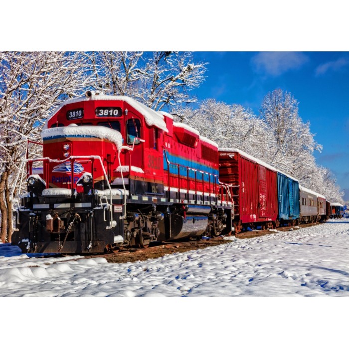 Red Train In The Snow