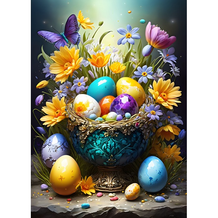 Puzzle  Bluebird-Puzzle-F-90956 Oeufs de Pâques et Fleurs