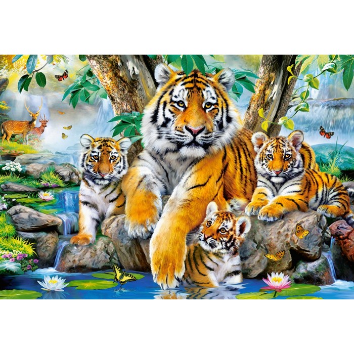 Puzzle  Castorland-104413 Tigres au Fil de l'Eau