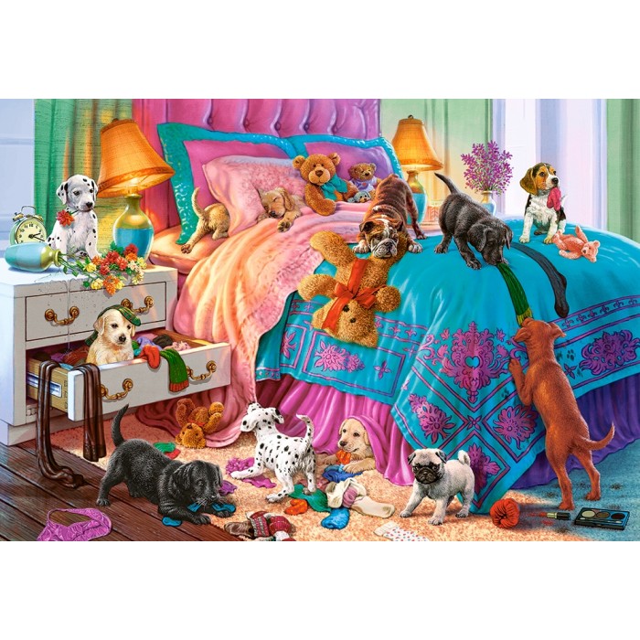 Puzzle  Castorland-104475 Les Chiots Coquins