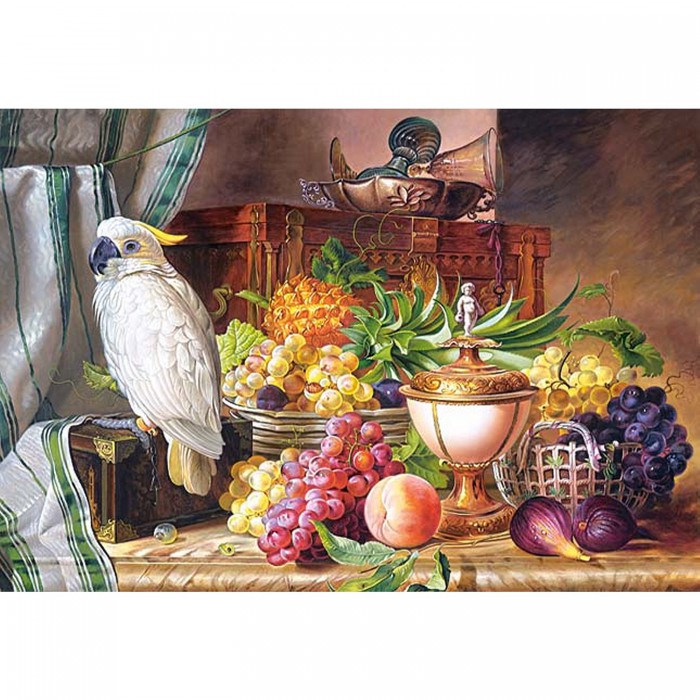 Puzzle  Castorland-300143 Josef Schuster : Nature Morte Fruits et Perroquet