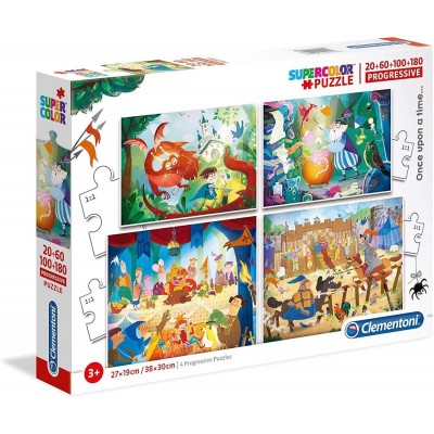 Clementoni-21406 Il était une fois - 4 Puzzles Evolutifs (20/60/100/180 Pièces)