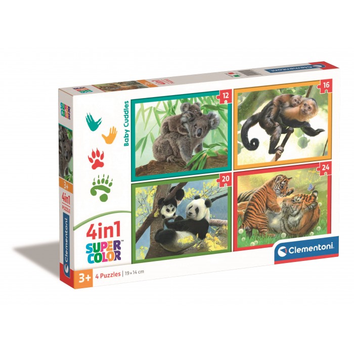  Clementoni-21532 Puzzle 4 En 1 - Maman Bébé Animaux