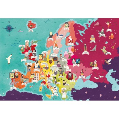 Puzzle Clementoni-29061 Exploring Maps : Europe - Monuments + Personnes