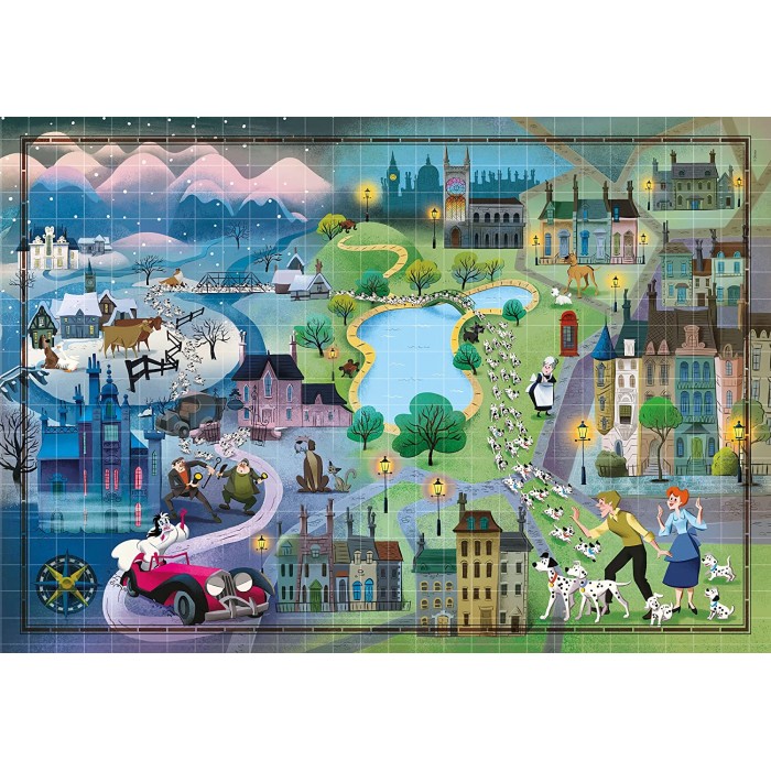 Puzzle  Clementoni-39665 Story Maps - Les 101 Dalmatiens