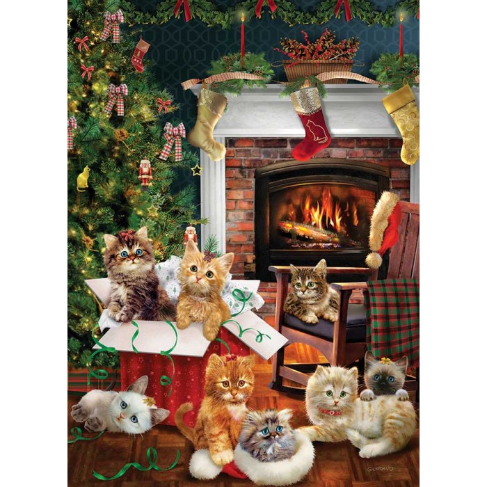 Puzzle  Cobble-Hill-40216 Christmas Kittens