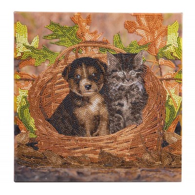 Puzzle Crystal-Art-1875 Crystal Art - Kit Broderie Diamant - Chat et Chien