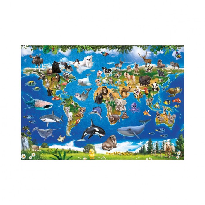 Puzzle  Dino-34356 Pièces XXL - Carte des Animaux