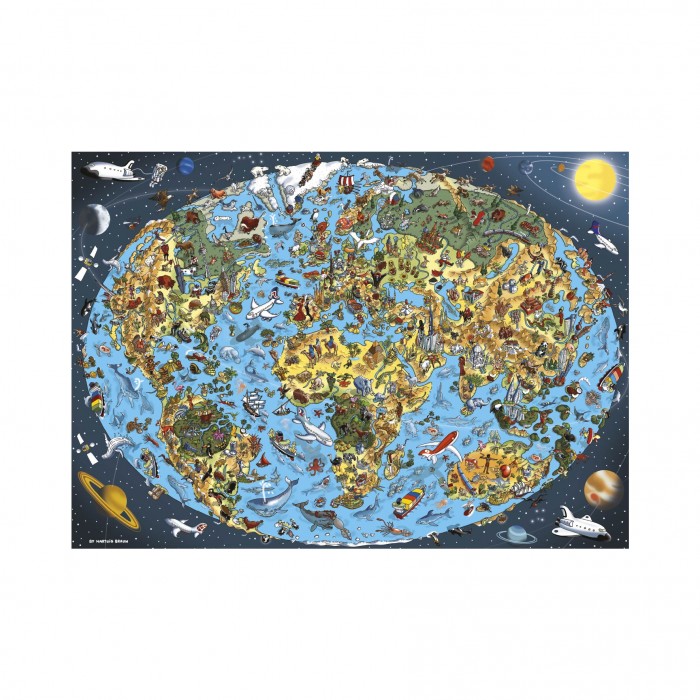 Puzzle Dino-53281 Carte du Monde Illustré