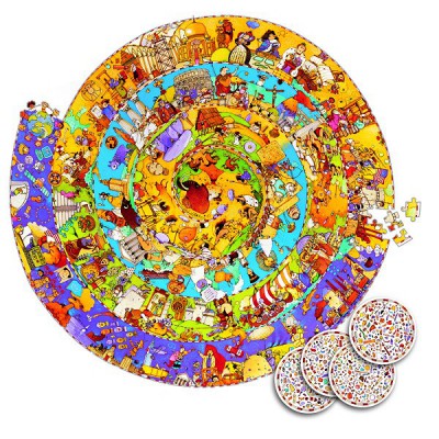 Djeco-07470 Puzzle 350 pièces rond - Puzzle observation : Histoire