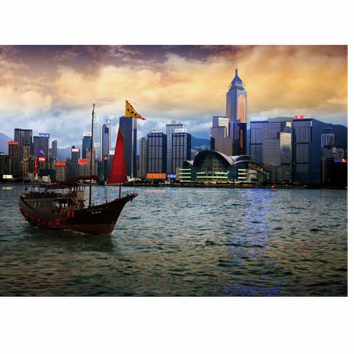 Puzzle  DToys-70548 Paysages Nocturnes - Hong-Kong : Baie de Hong-Kong