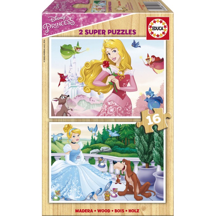 Educa-17163 2 Puzzles en Bois - Princesses Disney