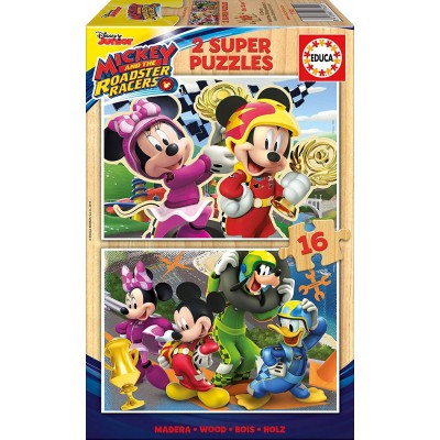 Educa-17622 2 Puzzles en Bois - Mickey and The Roadster Racers