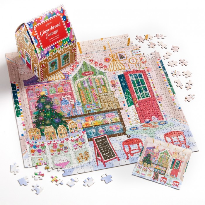 Galison-38275 Cottage en Pain d'Épice - Joy Laforme - Puzzle 500 Pièces dans une Maison