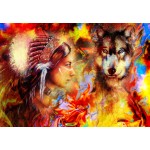 Puzzle  Grafika-F-31493 La Femme Indienne et le Loup