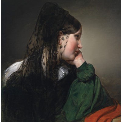 Puzzle Grafika-00484 Friedrich von Amerling : Jeune Fille de Profil avec une Mantille Noire, 1887