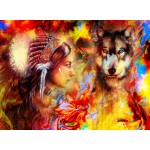 Puzzle  Grafika-F-30750 La Femme Indienne et le Loup
