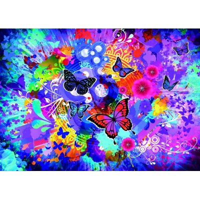 Puzzle Grafika-F-32238 Fleurs et Papillons Colorés