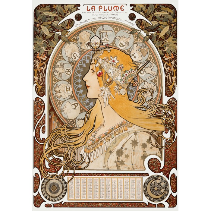 Puzzle  Grafika-F-33428 Alphonse Mucha - La Plume, 1896-97