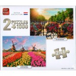   2 Puzzles - Dutch Collection Sunrise Over Amsterdam & Zaanse Schans