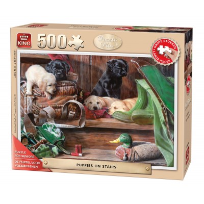 Puzzle King-Puzzle-05533 Pièces XXL - Puppies on Stairs