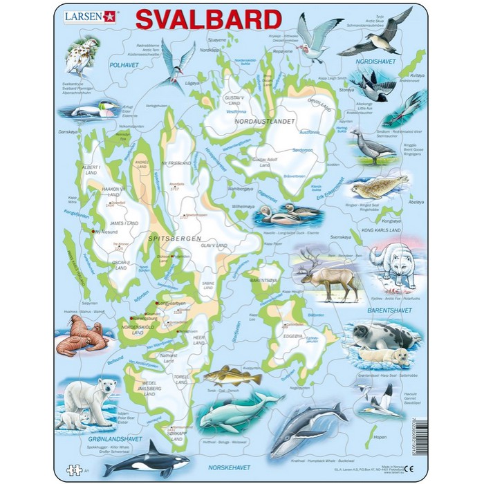  Larsen-A1-NO Puzzle Cadre - Norvège : Le Svalbard et ses Animaux (Noms des animaux en Norvégien)