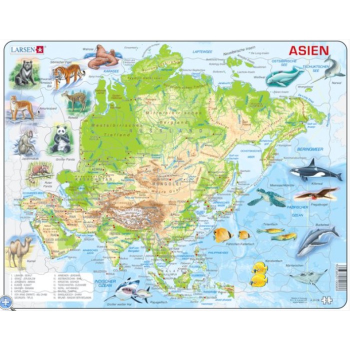 Larsen-A30-DE Puzzle Cadre - Carte de l'Asie (en Allemand)