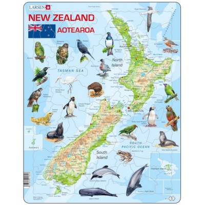 Larsen-A4-GB Puzzle Cadre - La Nouvelle Zélande et ses Animaux (en Anglais)