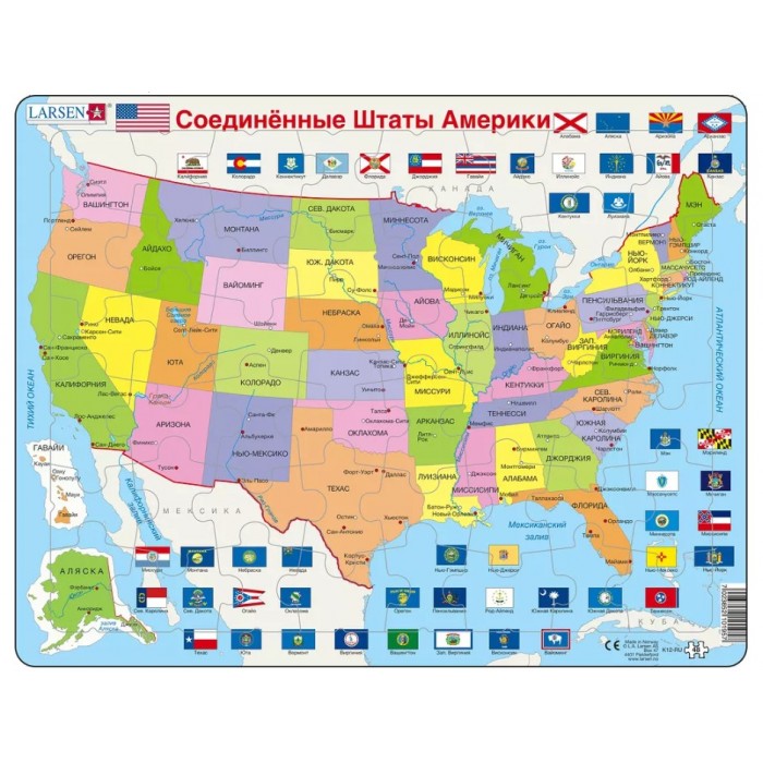 Puzzle Carte - Carte des Etats-Unis (en Russe)