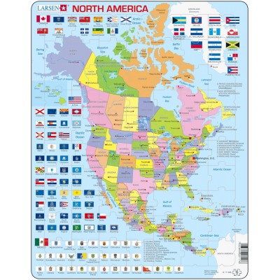 Larsen-K17-GB Puzzle Cadre - Carte de l'Amérique du Nord (en Anglais)