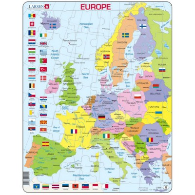 Larsen-K2T-GB Puzzle Cadre - Carte de l'Europe (en Anglais)