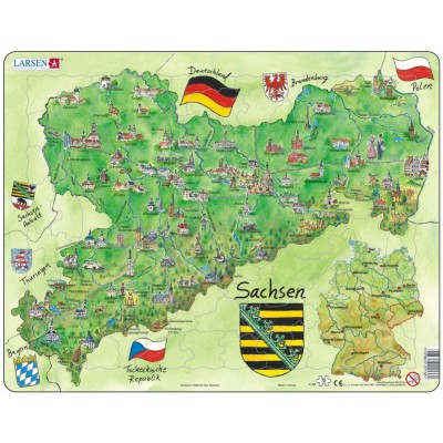 Larsen-K38-DE Puzzle Cadre - Bundesland : Sachsen (en Allemand)