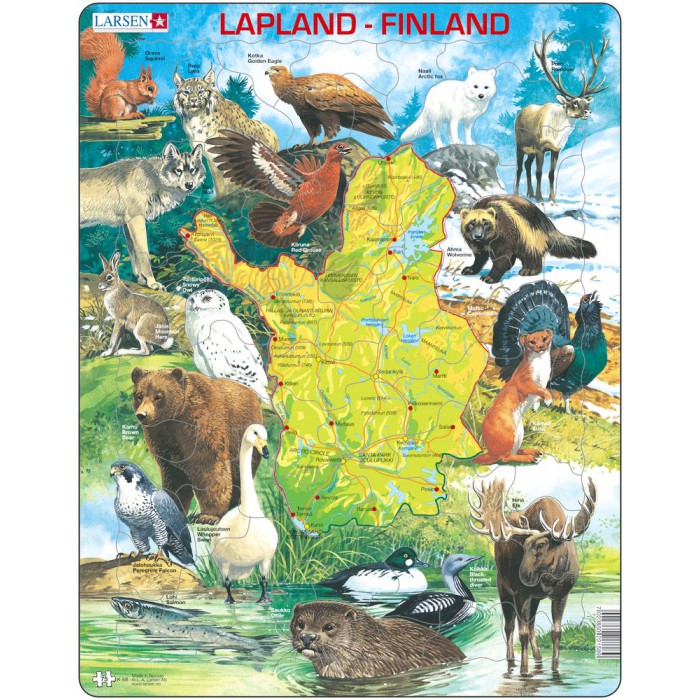  Larsen-K58-FI Puzzle Cadre - Carte de la Laponie et de la Finlande (en Finnois)