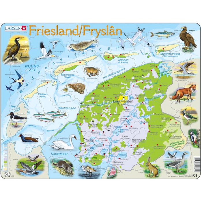 Larsen-K80-NL Puzzle Cadre - Carte de la Province de Friesland, Pays-Bas et ses Animaux (en Hollandais)