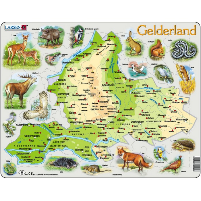  Larsen-K91 Puzzle Cadre - Carte de Gelderland et ses Animaux (en Allemand)