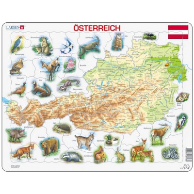 Larsen-K93-DE Puzzle Cadre - Carte de l'Autriche et ses Animaux (en Allemand)