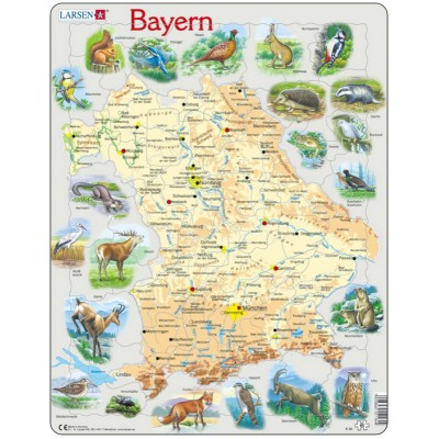 Larsen-K95-DE Puzzle Cadre - Carte de la Bavière et ses Animaux (en Allemand)