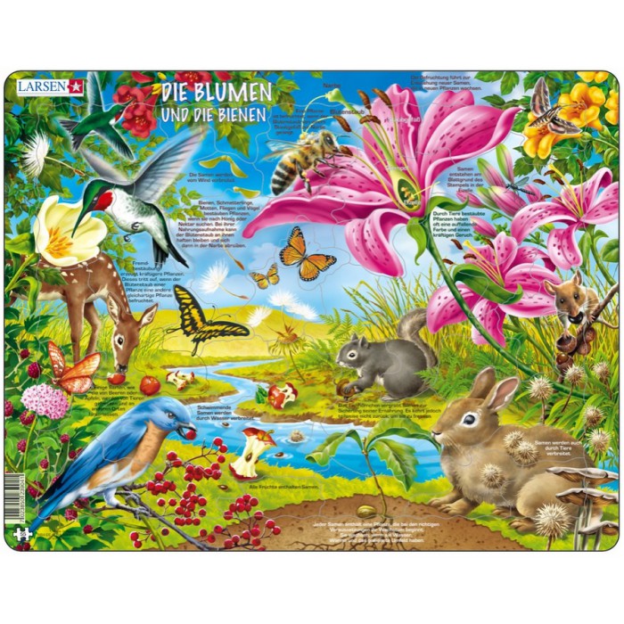 Larsen-NB4-DE Puzzle Cadre - Les Fleurs et les Abeilles (en Allemand)