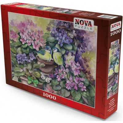 Puzzle Nova-Puzzle-41095 Nid d'Oiseau dans les Violettes