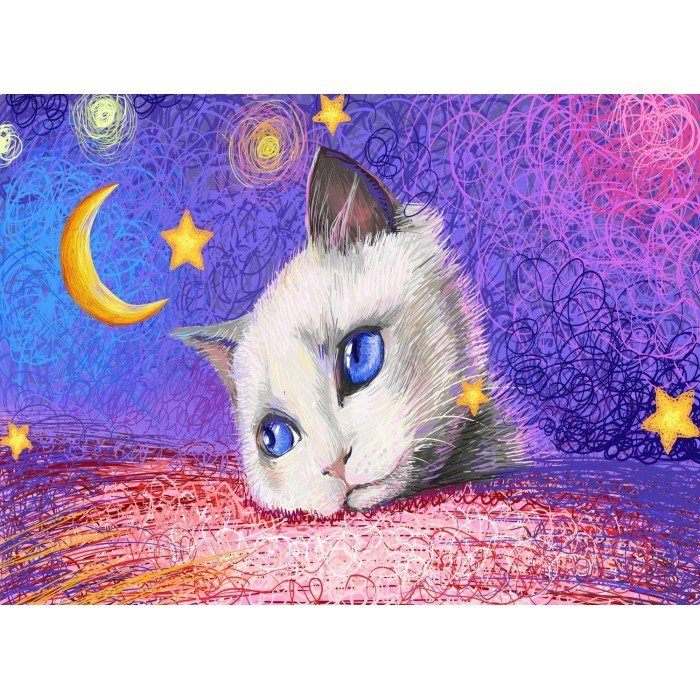 Puzzle Nova-Puzzle-41152 Sous les Etoiles - Chat Blanc
