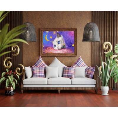 Puzzle Nova-Puzzle-41152 Sous les Etoiles - Chat Blanc
