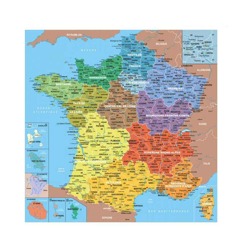Puzzle en bois carte géographique de France 22 régions découpées