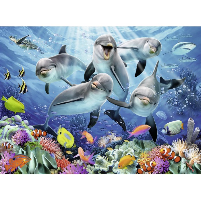 Puzzle  Ravensburger-00200 Dauphins dans la Barrière de Corail