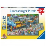  Ravensburger-05635 2 Puzzles - Chantier de construction de route