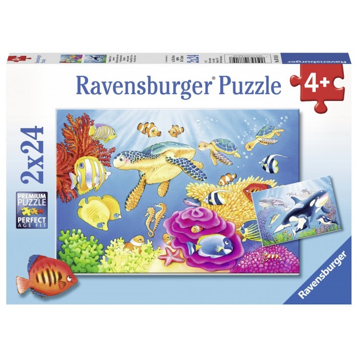  Ravensburger-07815 2 Puzzles - Monde Sous-marin Coloré