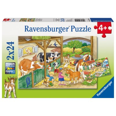 Ravensburger-09195 2 Puzzles - Journée à la Ferme