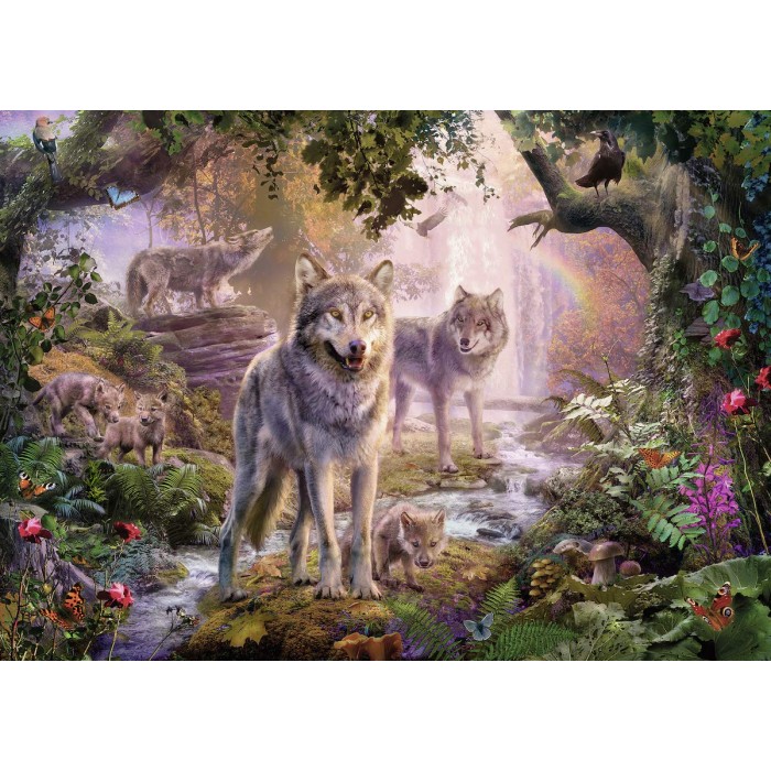 Puzzle  Ravensburger-15185 Famille de Loup en Ete