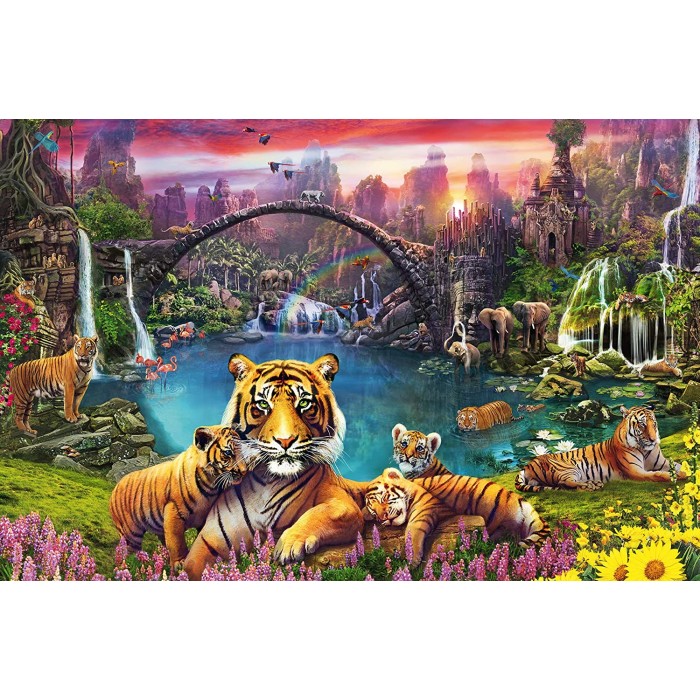 Puzzle  Ravensburger-16719 Tigres au Lagon