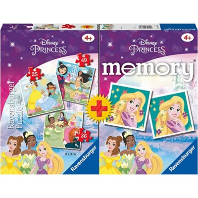 Ravensburger-20864 3 Puzzles + Memory - Disney Princesses